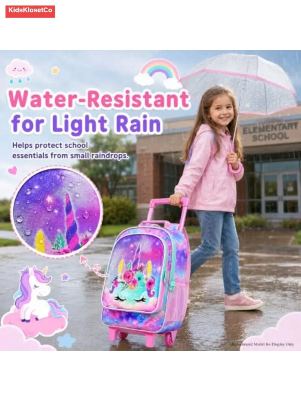 Kids Rolling Backpack with Lunch Bag and Pencil Case, Wheeled Bookbag, Water